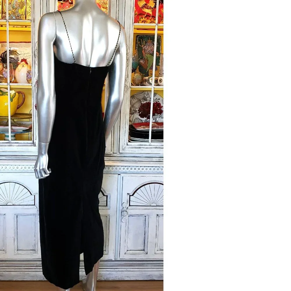 Vintage Betsey Johnson Dress LUXE 90s RUNWAY Black Velvet Midi Slip Size Large - Picture 10 of 15